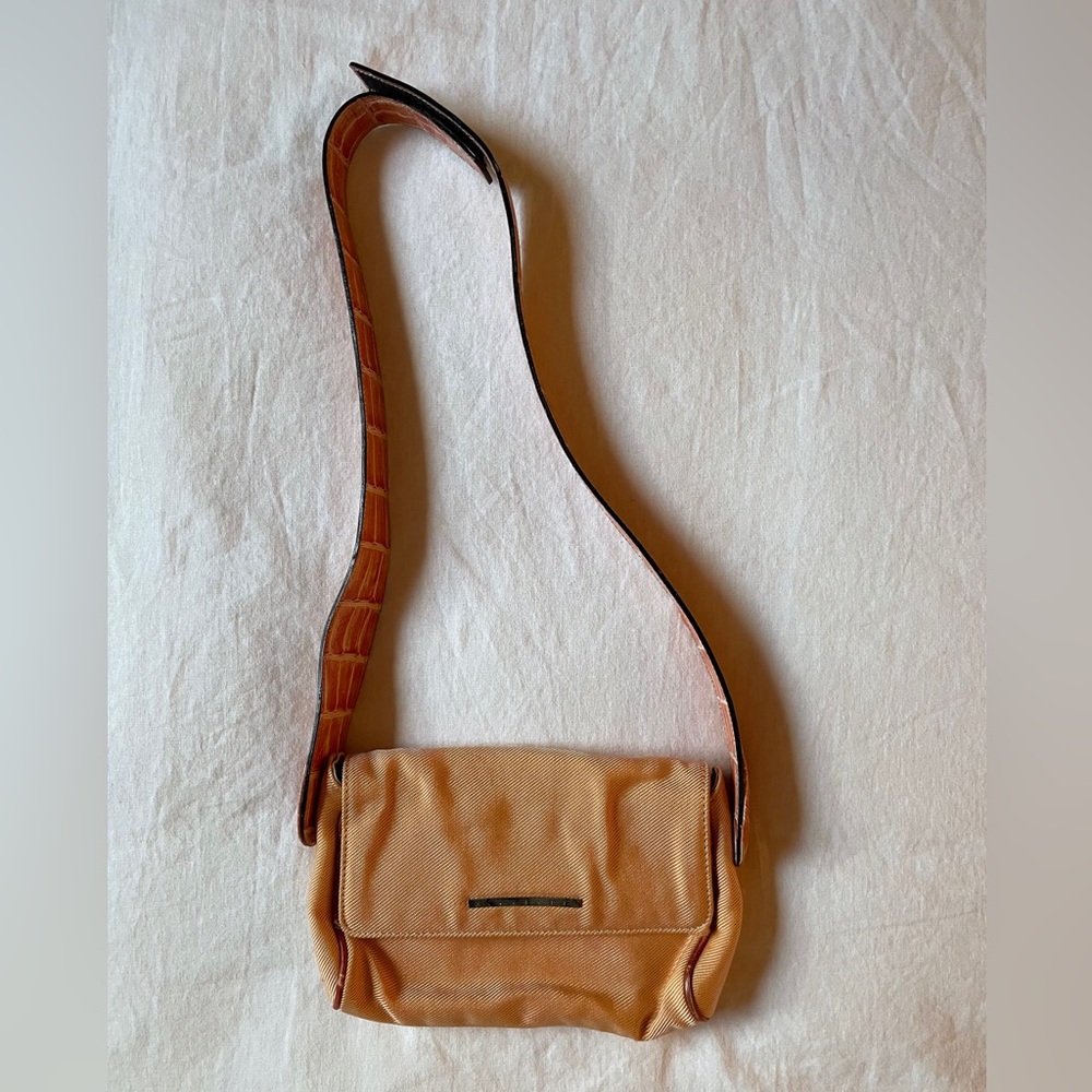 Vintage Minobossi Italian Shoulder Bag – Orange & Croc-Texture Strap
